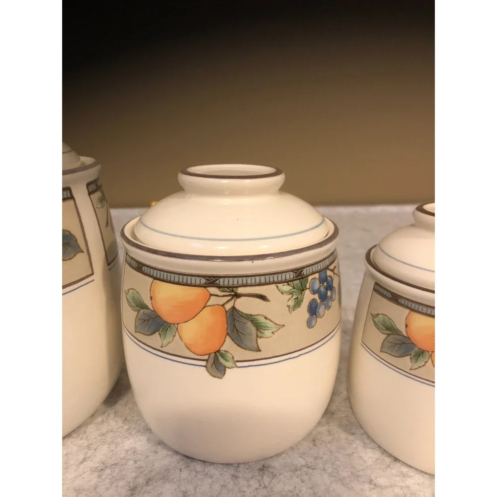 Vintage Mikasa Intaglio Garden Harvest 4 Canister Set w/ Lids (8-pcs)
